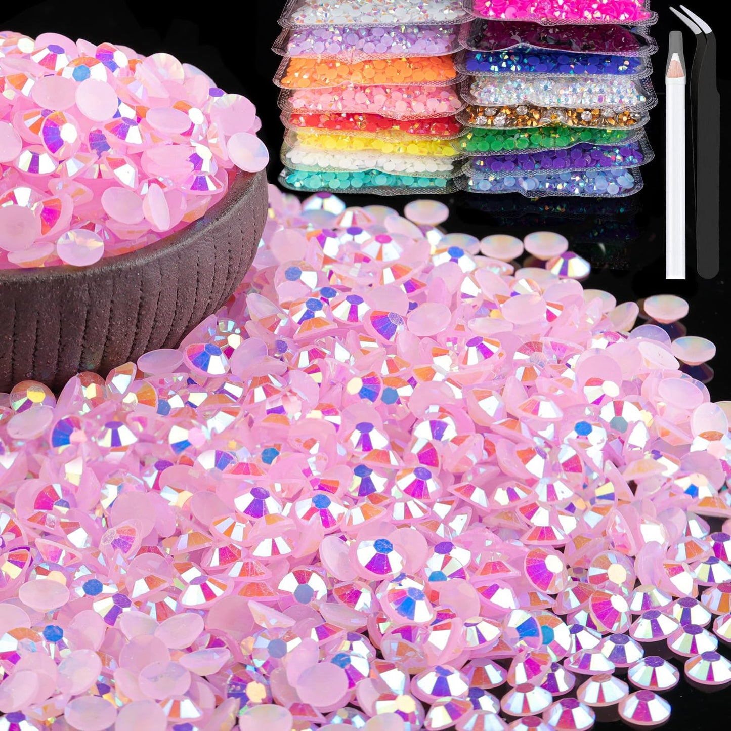 6000pcs 4mm Resin Rhinestones Bulk, Light Pink AB Flatback Round Jelly Rhinestones Bedazzling Non Hotfix Crystal Gems Large Quantity Wholesale for DIY Crafts Clothes Tumblers Face Makeup Manicure