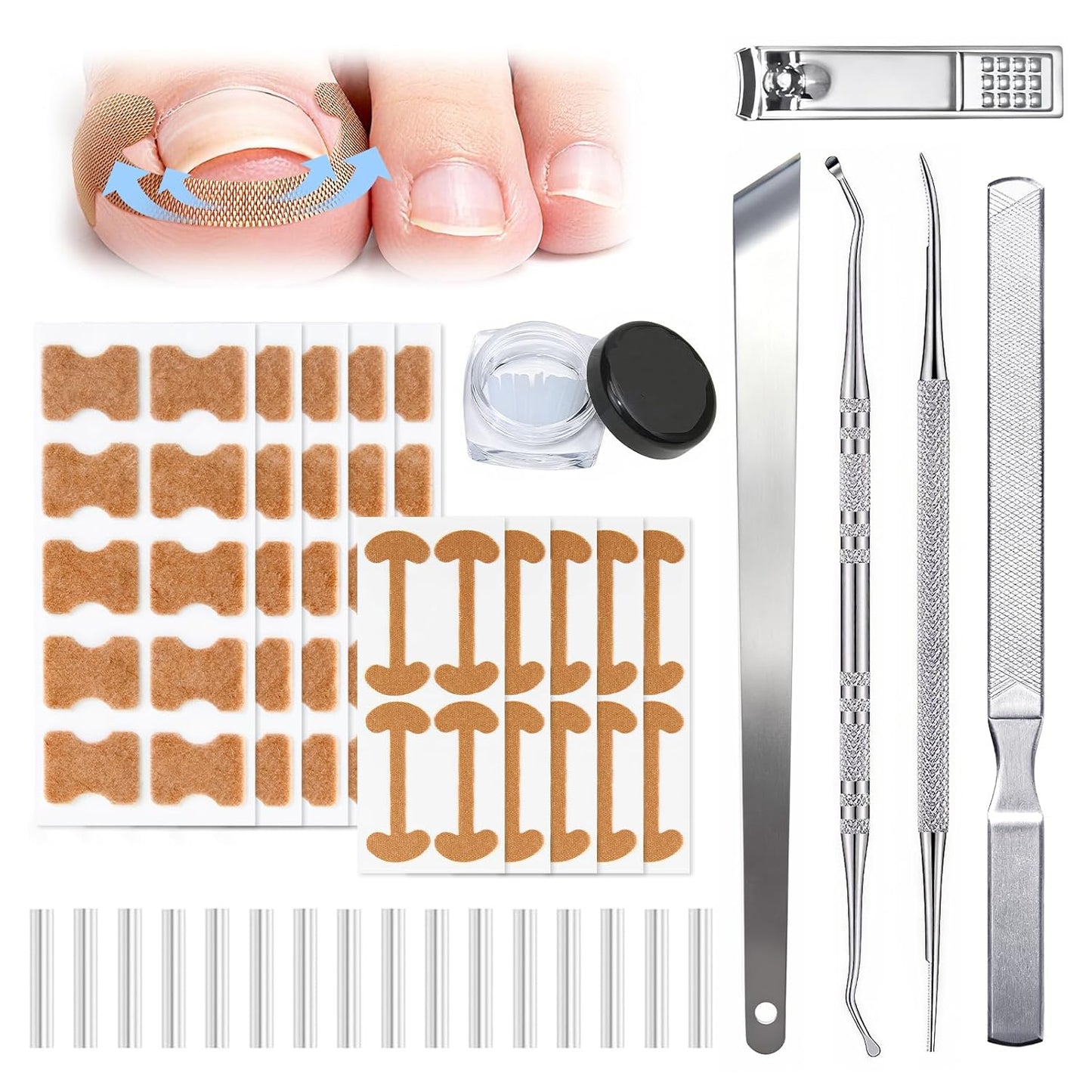 Ingrown Toenail Corrector Set with Correction Strips, Professional Ingrown Toenail Removal Kit Pedicure Tool Set, In Grown Toe Nail Remover Curve Tape at Home for Men Women
