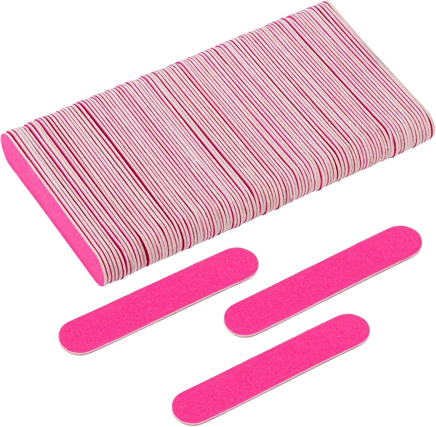Tbestmax 100 Mini Nail File 3.4 inch Double Sided Emery Boards for Fingernail Tools 150 Grit - Pink