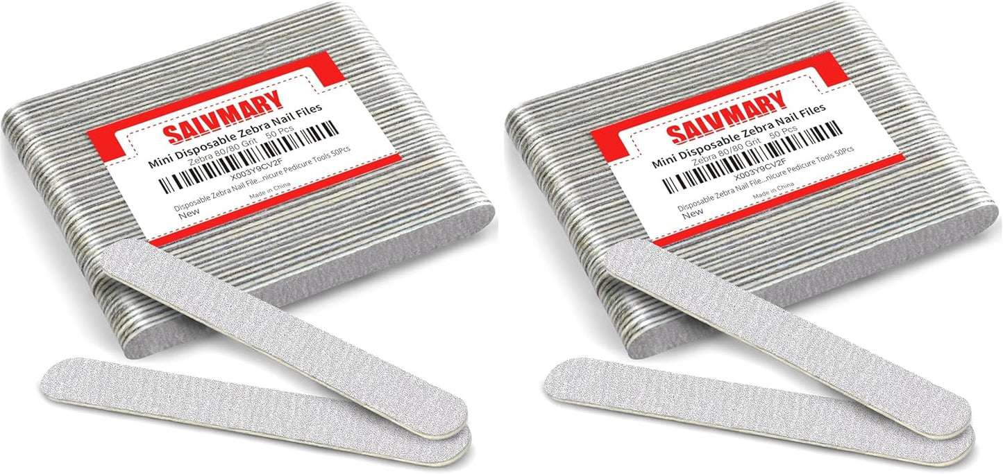 Disposable Zebra Nail Files 80/80 Grit 5 Inch Double Sided Emery Boards for Acrylic Nails Toenails Professional Manicure Pedicure Tools 50Pcs (Pack of 2)