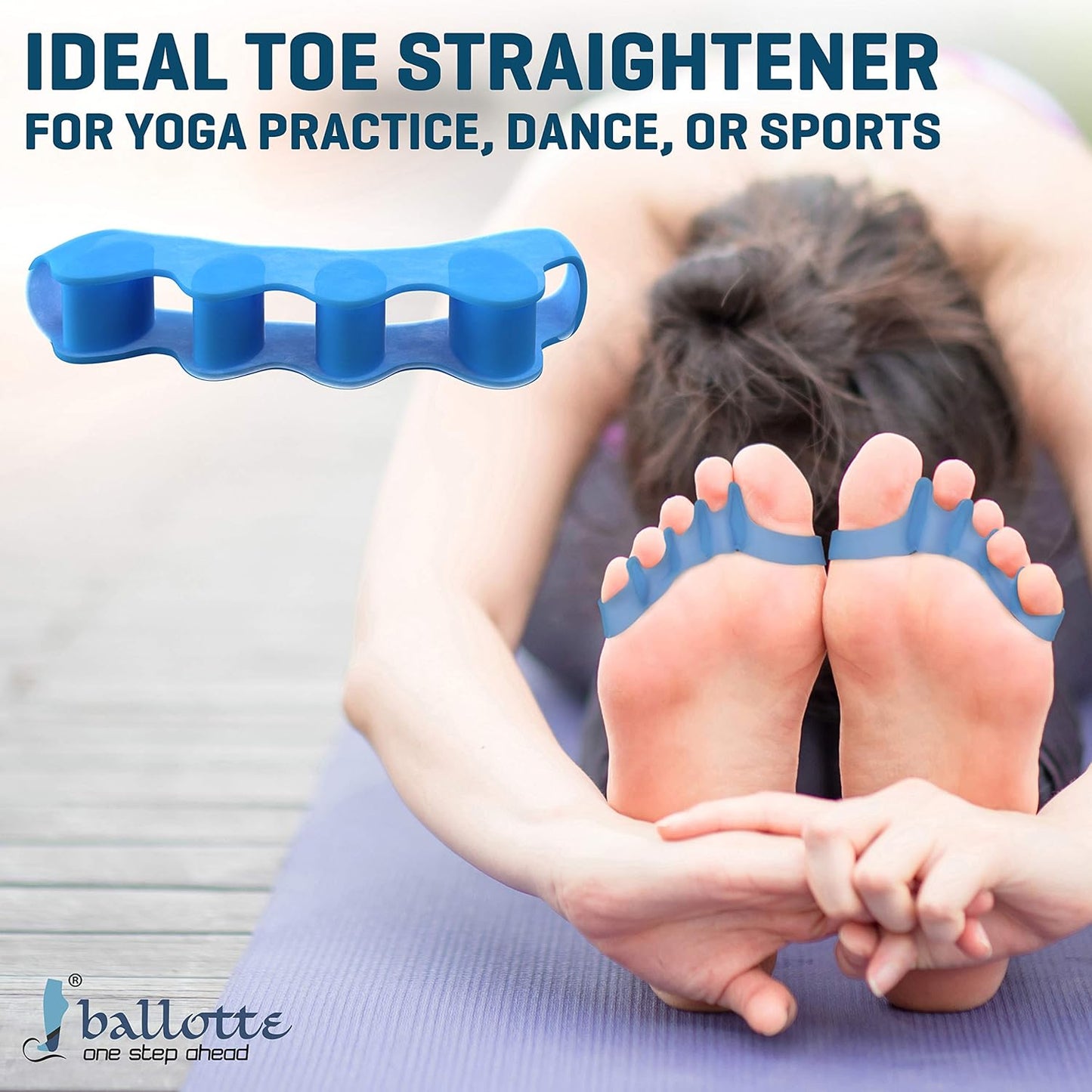 Ballotte Toe Separators, Silicone Toe Spacers for Bunions and Overlapping Hammer Toes, Athletic Tootsie Spacers for Running and Yoga, Foot Finger Splitters for Men & Women (Toe Seperators (Blue 6-Pack))