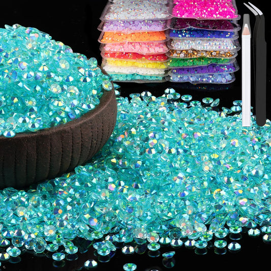 6000pcs 4mm Resin Rhinestones Bulk, Transparent Lake Blue AB Flatback Round Jelly Rhinestones Non Hotfix Crystal Gems Large Quantity Wholesale for DIY Crafts Clothes Bottles Face Makeup Manicure
