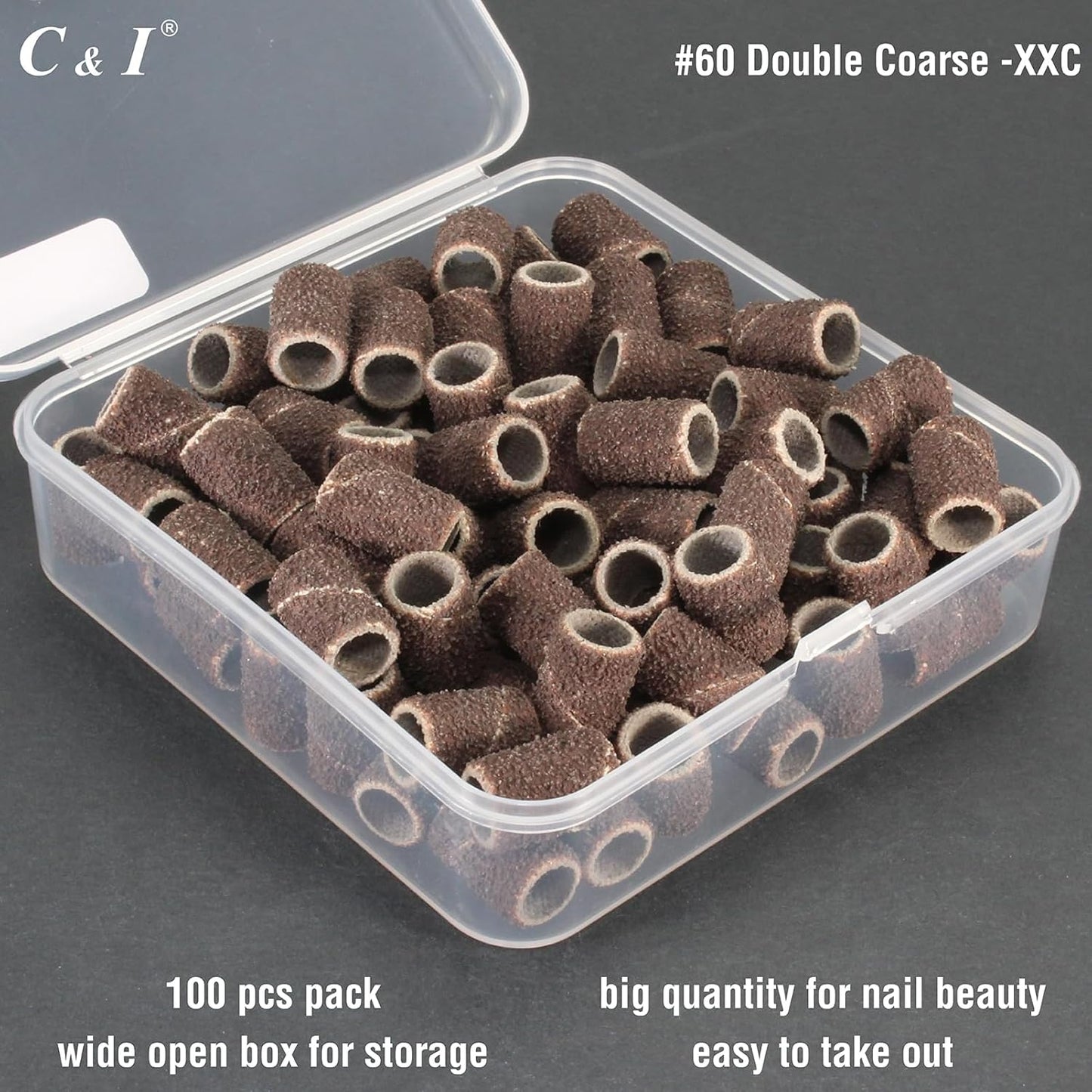 C & I Nail Sanding Bands 100 PCS Plus Upgrade Mandrel 1 PC, Nail Drill Bits for Acrylic Gel Nails Remove, Natural Nails Buffer for Nail Prep and Nail Shiner (Coffee, #60 Double Coarse)
