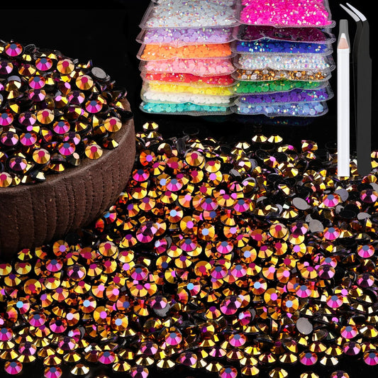 6000pcs 4mm Resin Rhinestones Bulk, Gold Rose AB Flatback Round Jelly Rhinestones Non Hotfix Crystal Gems Large Quantity Wholesale for DIY Crafts Clothes Bottles Face Makeup Manicure