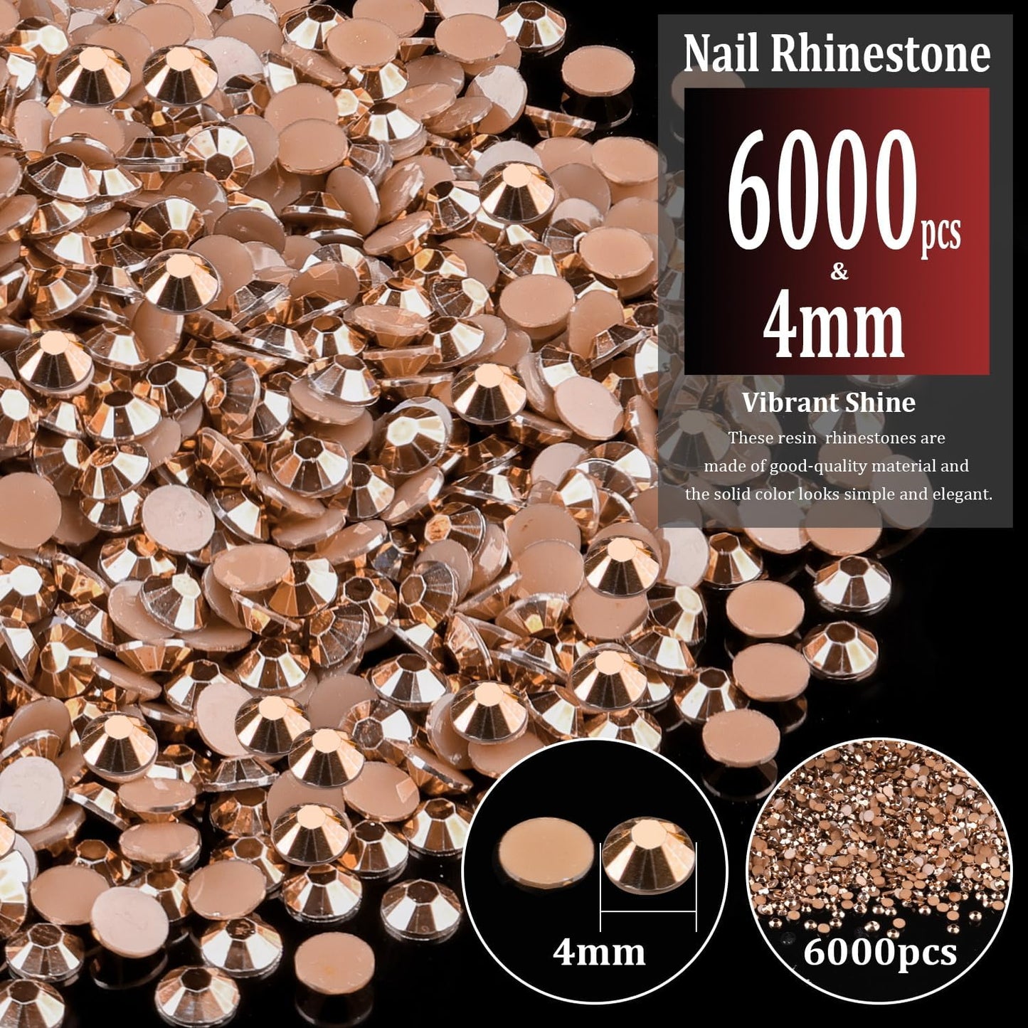 6000pcs 4mm Resin Rhinestones Bulk, Champagne Flatback Round Jelly Rhinestones Non Hotfix Crystal Gems Large Quantity Wholesale for DIY Crafts Clothes Face Makeup Manicure