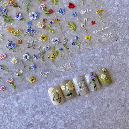 5D Embossed Flower Nail Stickers Flowers Nail Art Decals Nail Design Self Adhesive Nail Decals Flower Nail Art Spring Nails Decoration for Women DIY Manicure