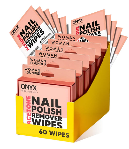 Onyx Professional Nail Polish Remover Pads, 60 Wipes - Acetone Wipes, Individually Wrapped, Fingernail Travel Kit to Clear Nail Polish, Acetone Pads