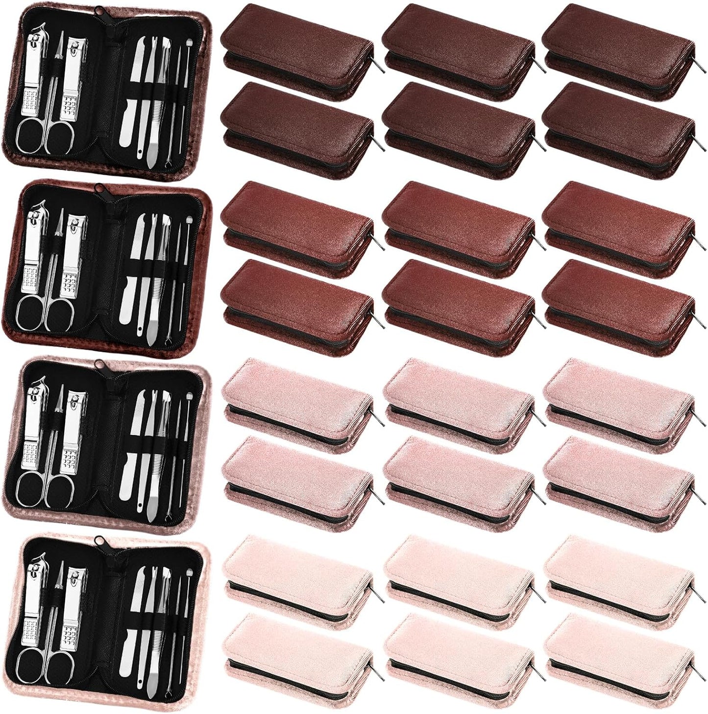 Coume 24 Sets Manicure Set Bulk Rad Tech 8 in 1 Nail Clippers Kit Luxurious Travel Case Stainless Steel Nails Care Tool Office Gift for Coworker Nurse Practitioner Week Christmas(Brown Series)