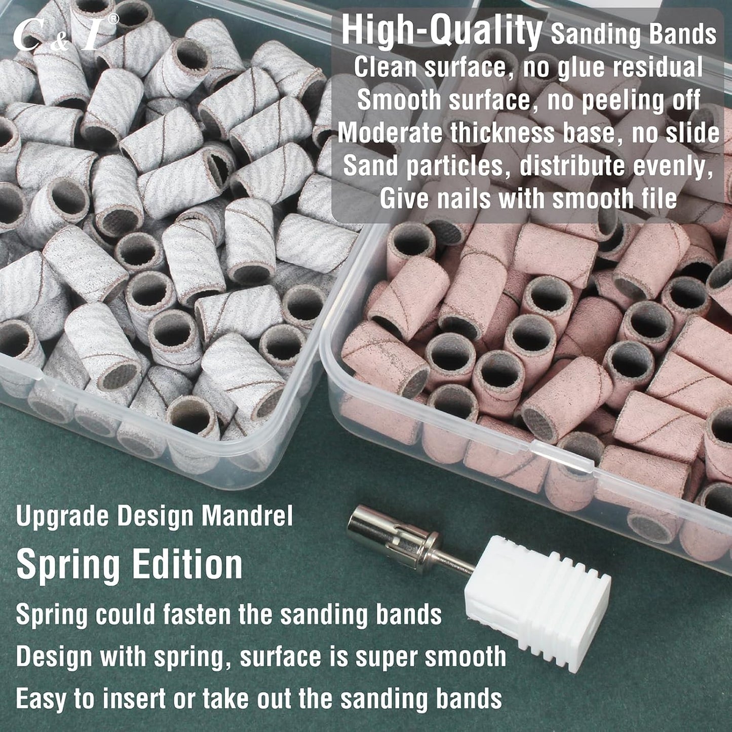 C & I Nail Sanding Bands 100 PCS Plus Upgrade Mandrel 1 PC, Nail Drill Bits for Acrylic Gel Nails Remove, Natural Nails Buffer for Nail Prep and Nail Shiner (Black, #150 Middle)