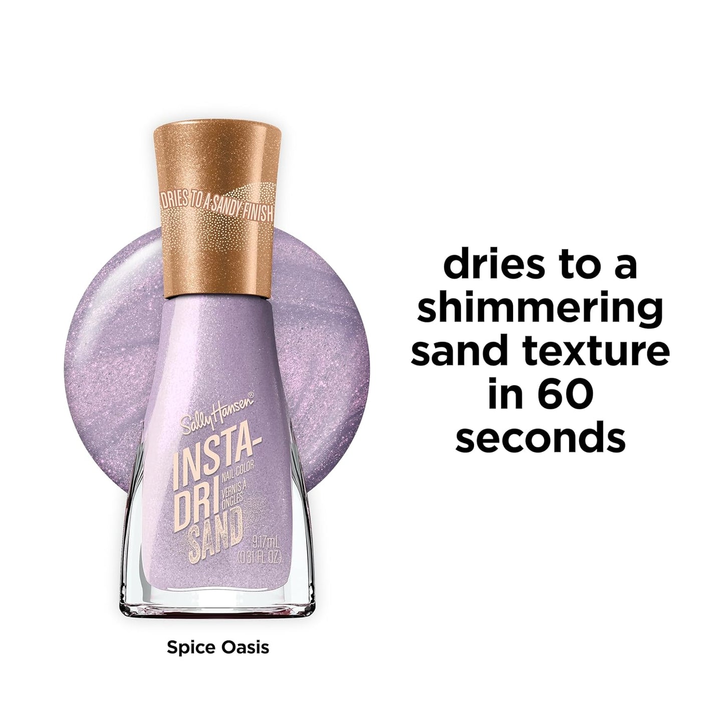 Sally Hansen Insta-Dri Sand Nail Polish | Quick Dry, Long Lasting, Streak-Free Shine | Opaque, Shimmery | 138 Spice Oasis | Light Purple Nail Color