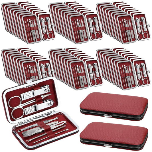 Geosar 50 Set Travel Manicure Kit Nail Clippers Pedicure Professional Nail Care Tools Stainless Steel Grooming Nail Set with Portable Travel Case Gifts for Family(Red)
