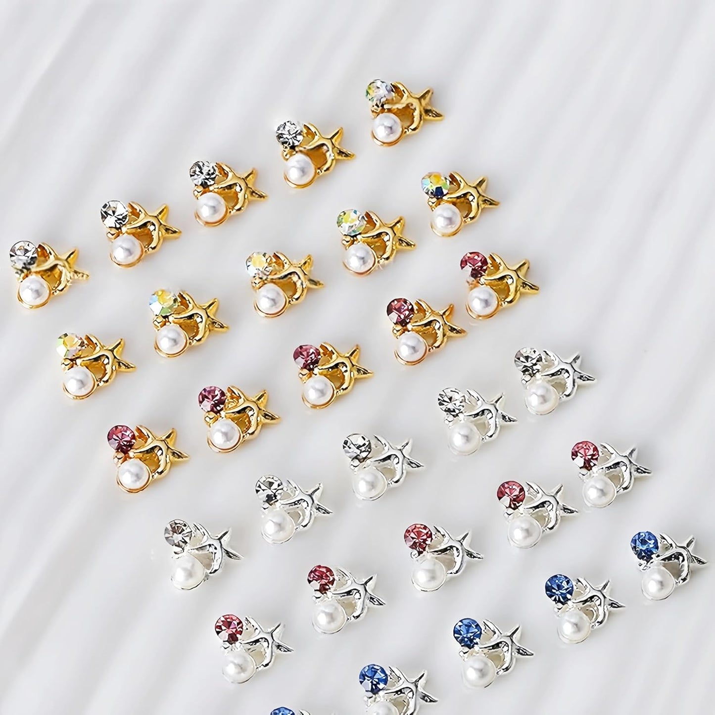 24Pcs Summer Nail Charms 3D Metal Nail Art Studs Seashell Starfish Theme Ocean Nail Rhinestones Sea Shell Nail Gems Pearl Colorful Crystal Design Nails Supplies Summer Beach DIY Crafts Manicure Decor
