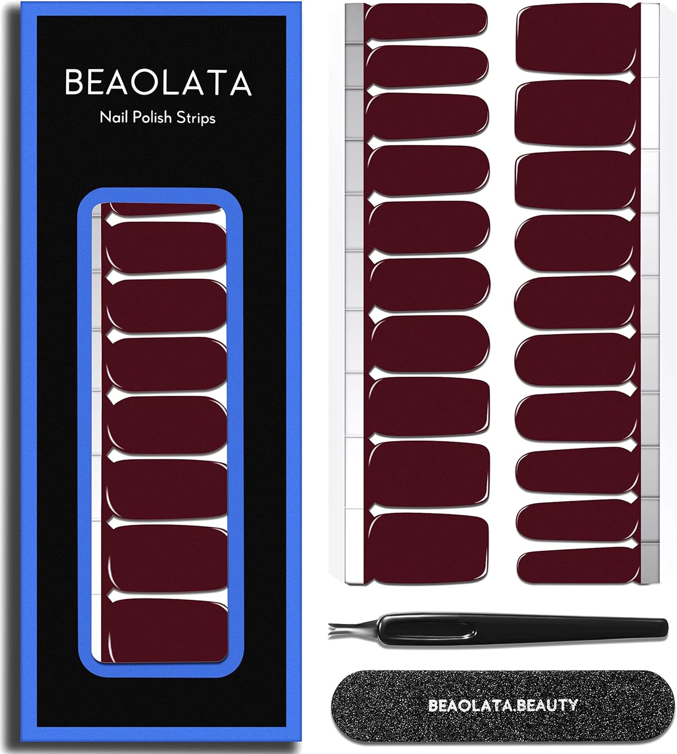 Nail Polish Strips Long Lasting, 20Pcs Wraps, Easy Apply& Remove Salon Quality Gel Nail Stickers (Vineyard Dar Red)