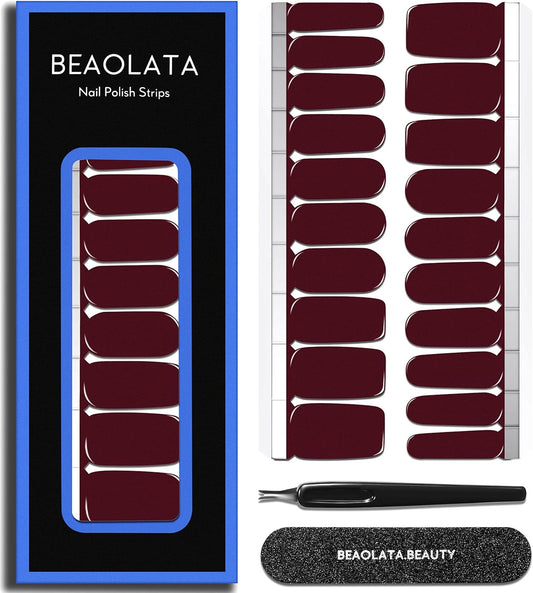 Nail Polish Strips Long Lasting, 20Pcs Wraps, Easy Apply& Remove Salon Quality Gel Nail Stickers (Vineyard Dar Red)