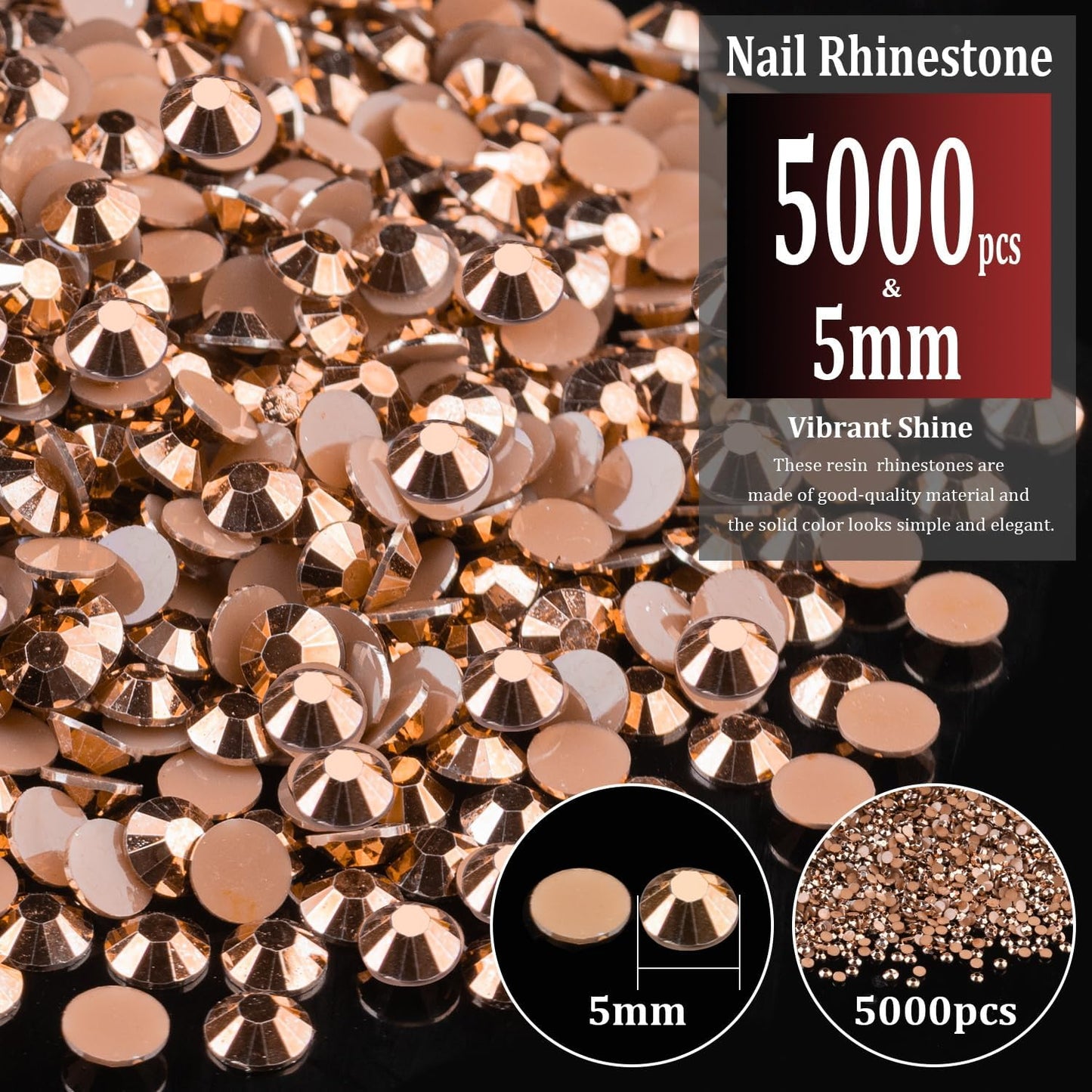 5000pcs 5mm Resin Rhinestones Bulk, Champagne Flatback Round Jelly Rhinestones Non Hotfix Crystal Gems Large Quantity Wholesale for DIY Crafts Clothes Face Makeup Manicure