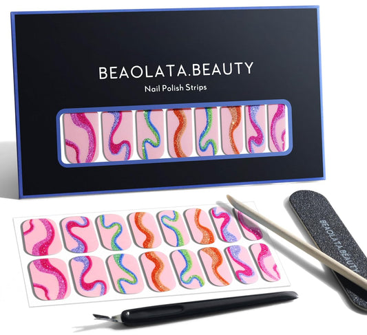 Nail Polish Strips, 32PCS Salon Quality Wraps, Long Lasting Gel Nail Stickers for Women Easy Apply& Remove (Bubble Gum Dark Pink)
