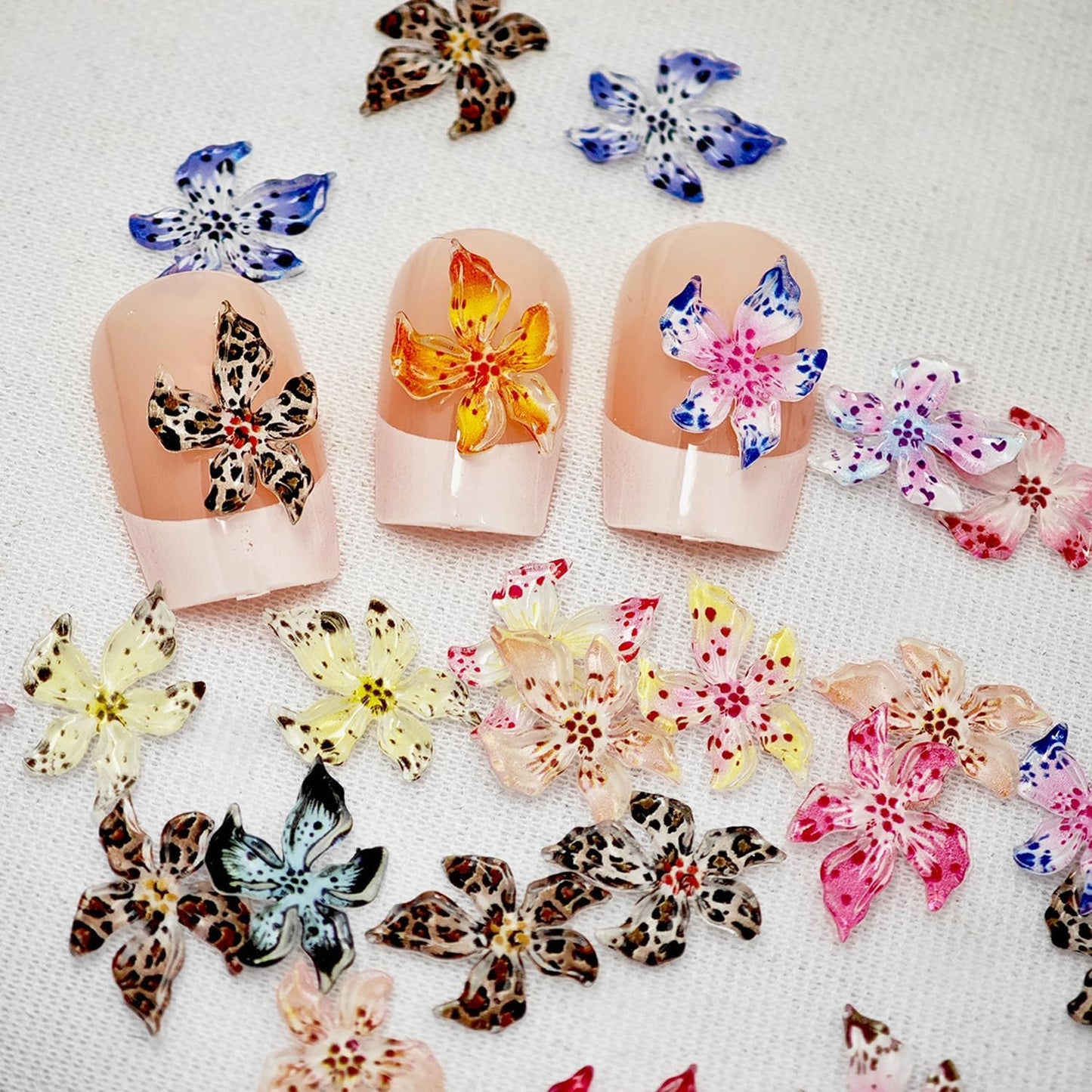 3D Hawaii Flowers for Nails,Spring Hibiscus Floral Nail Art Charms Lily Flowers for Nail Rhinestones Craft Multi-Color Petal Relief Flower Charms for Summer Acrylic Nail Jewelry Manicure Accessories
