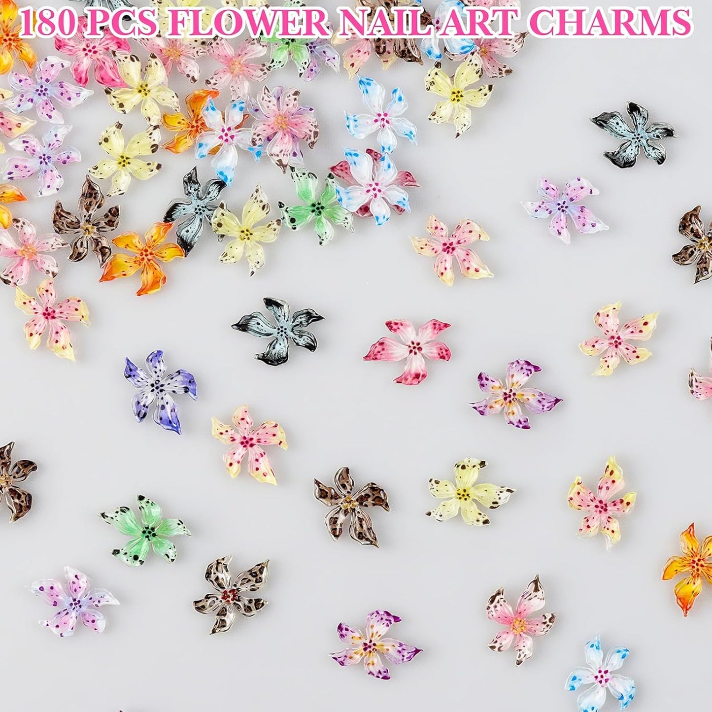 180 PCS Flower Nail Art Charms 3D Hawaii Flower Nail Charms Spring Summer Floral Nail Charm for Nails Design Kit Resin Accessories for Women DIY Manicure Decorations Supplies