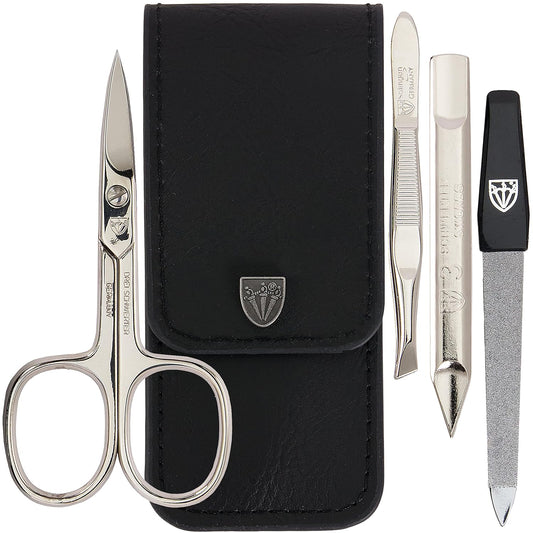 3 Swords Germany - brand quality 3 piece manicure pedicure grooming kit set for professional finger & toe nail care scissors tool genuine leather case in gift box, Made in Solingen Germany (77105)