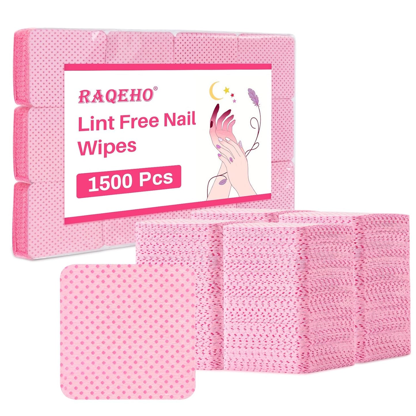 1500pcs Lint Free Nail Wipes - No Lint Nail Polish Gel Remover Wipe Toallitas Sin Pelusa Para UñAs Non Lint Nail Prep Pads Eyelash Extension Napkins Pink Nail Supplies Art Tech Must Haves Stuff