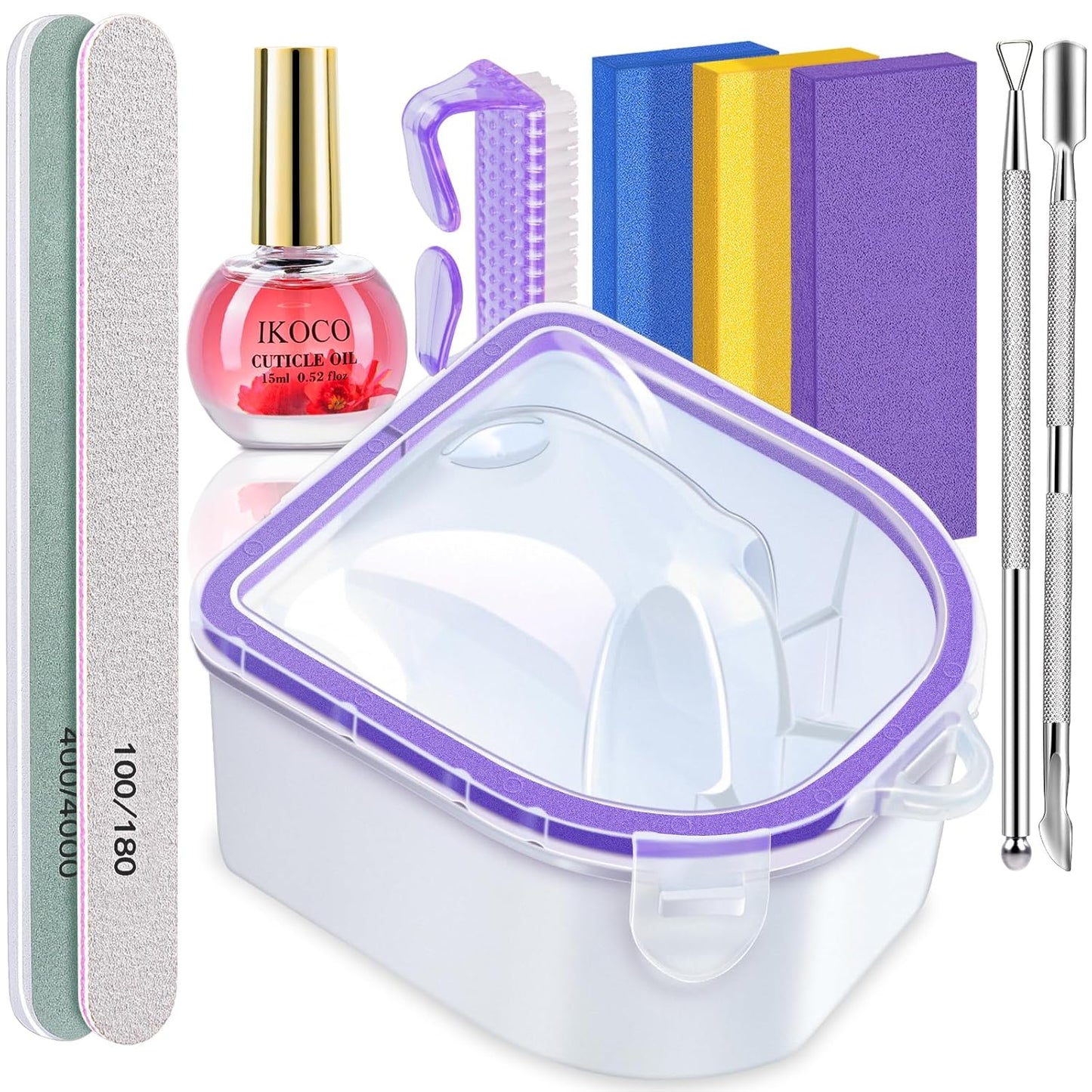 Nail Soaking Bowl, IKOCO Gel Nail Polish Remover Kit with Manicure Bowl, Cuticle Oil, Easily Soak off Dip Powder Remover for Salon-Quality Results at Home, Purple