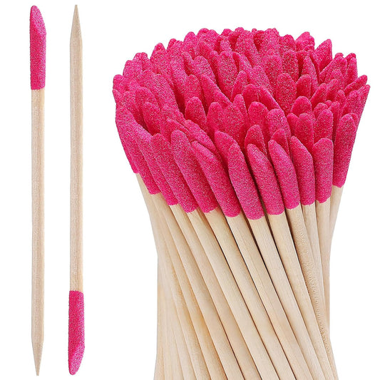 100PCS Disposable Sanding Sticks, Pumice Stone Cuticle File Remover Nail File Buffer, Double-Headed Manicure Sticks Wood Nail Stick Pusher Sanding Tools for Home Salon Mani-Pedi, Pink