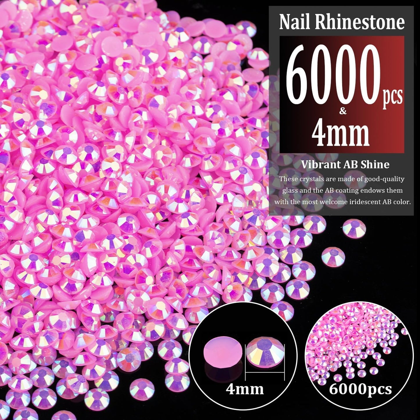 6000pcs 4mm Resin Rhinestones Bulk, Pink AB Flatback Round Jelly Rhinestones Bedazzling Non Hotfix Crystal Gems Large Quantity Wholesale for DIY Crafts Clothes Bottles Tumblers Face Makeup Manicure