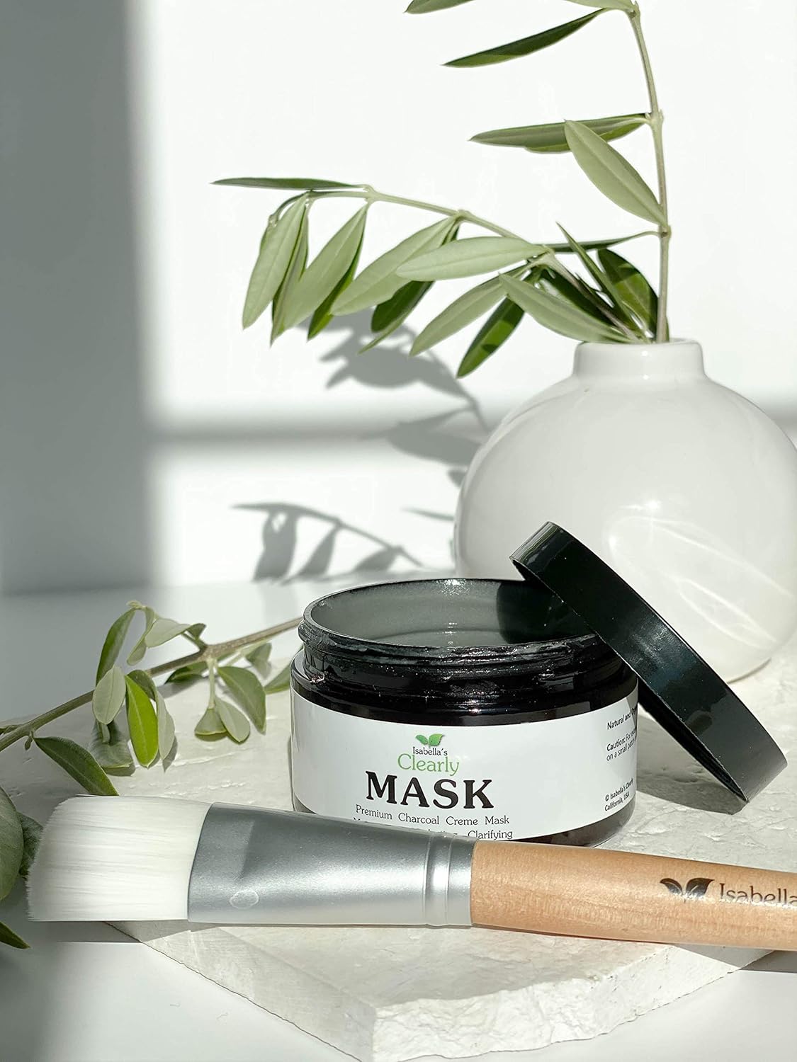 Isabella's Clearly MASK, Deep Pore Cleansing Charcoal Face Mask with Anti Ageing Hyaluronic Acid | Natural Skin Care for Wrinkles, Blackheads, Large Pores, Acne | Includes Applicator Brush