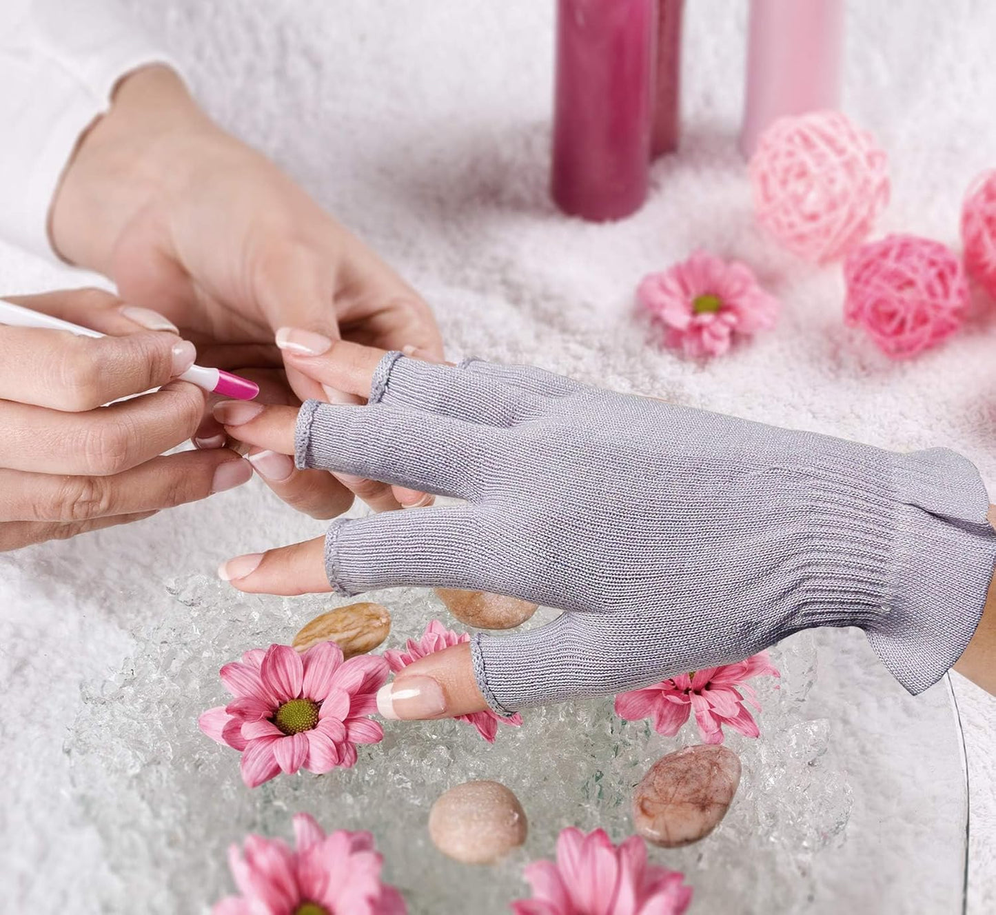 MIG4U Fingerless Moisturizing Gloves, Half Finger Touchscreen Beauty Glove for Eczema, SPA, Dry Hands, Skin Treatment, Summer Sun UV Protection, Pale Purple, 1 Pairs L/XL