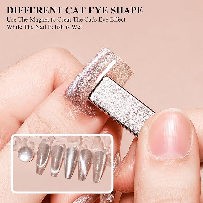 Cat Eye Nail Polish Quick Dry, Magnetic Cat Eye Polish Non Gel Sheer Glitter Color & Velvet Shine, No UV Needed - Perfect for Nail Art & Long-Lasting Wear