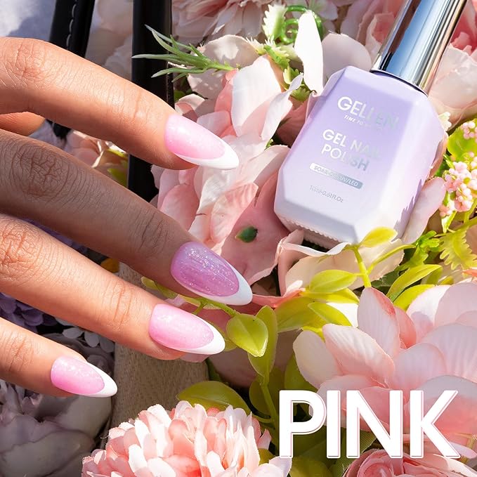 Gellen Light Pink Gel Nail Polish, 18ml Dating 1102 Glitter Pink Nail Gel Polish U V Light Cure Soak Off Gel for Spring Summer Daily Use at Home Manicure