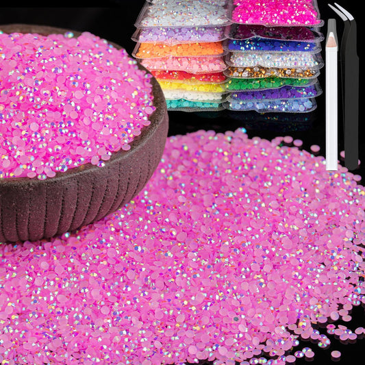 15000pcs 2mm Resin Rhinestones Bulk, Pink AB Flatback Round Jelly Rhinestones Bedazzling Non Hotfix Crystal Gems Large Quantity Wholesale for DIY Crafts Clothes Bottles Tumblers Face Makeup Manicure