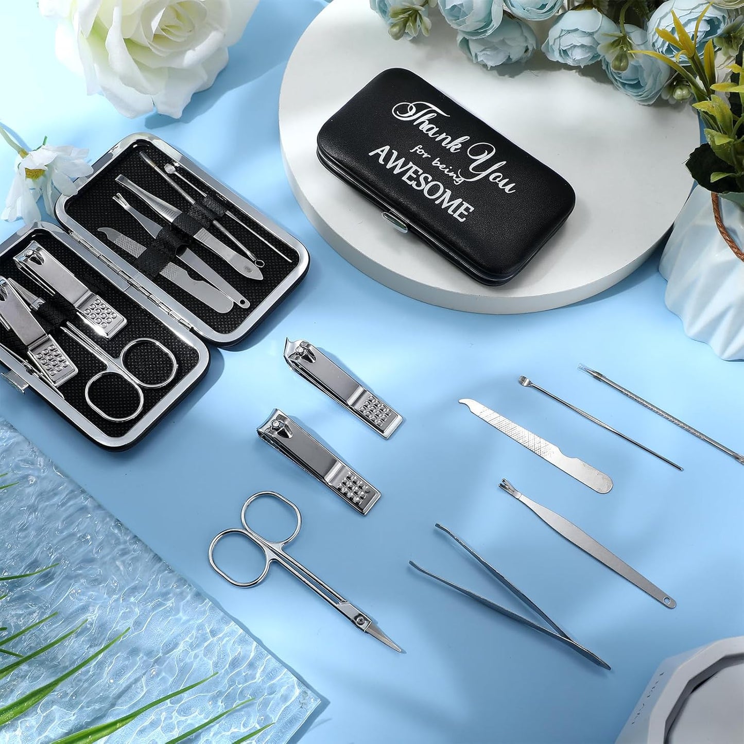 Therwen 24 Sets Manicure Set Nail Clippers 8 in 1 Stainless Steel Grooming Nail Kit Thank You Appreciation Gift Professional Pedicure Tool for Men Women Personal Care(Black)