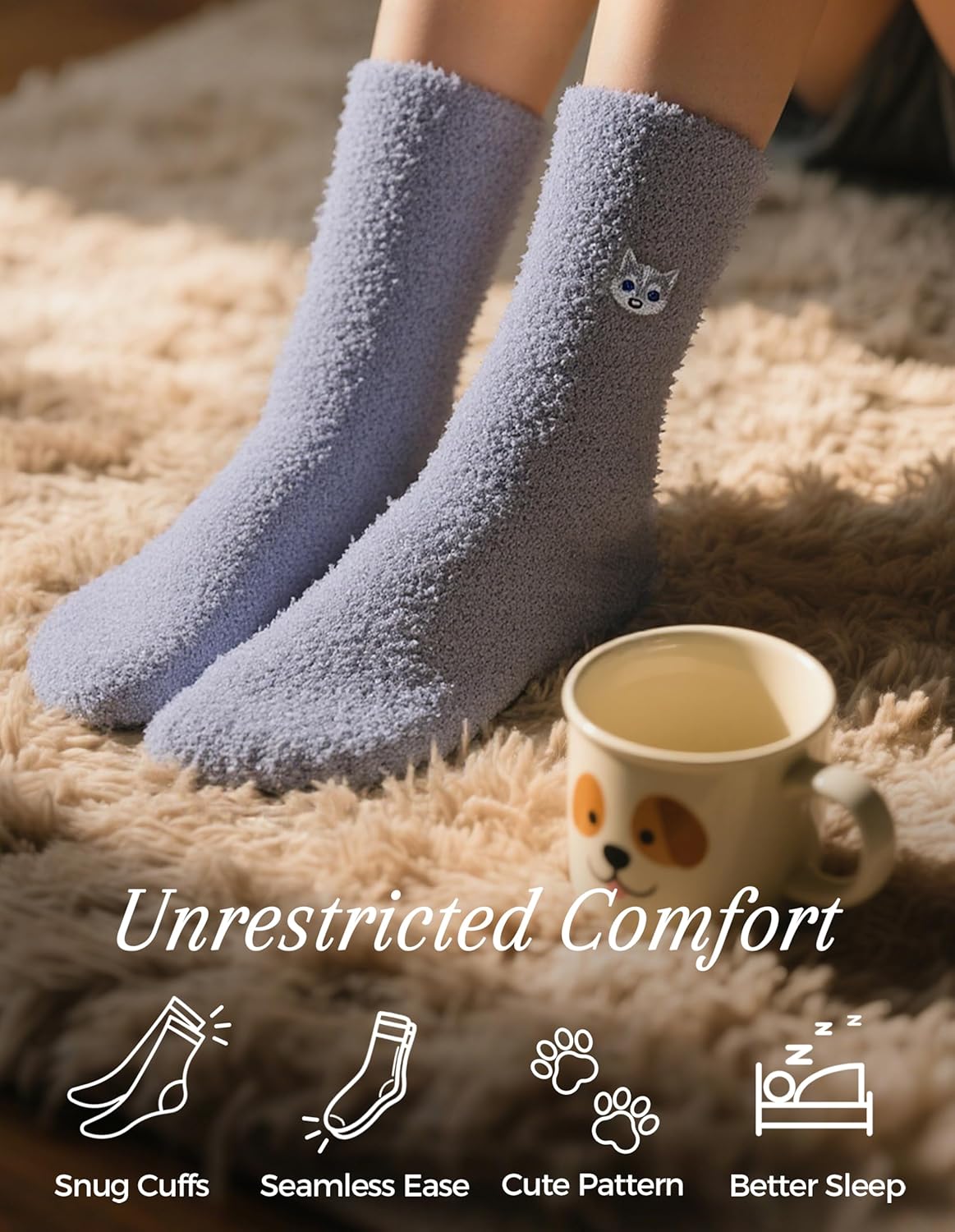 TEHOOK Warm & Cozy Gifts for Women, Stocking Stuufers, Fluffy Fuzzy Plush Sleeping Slipper Socks - Soft Warm Fabric