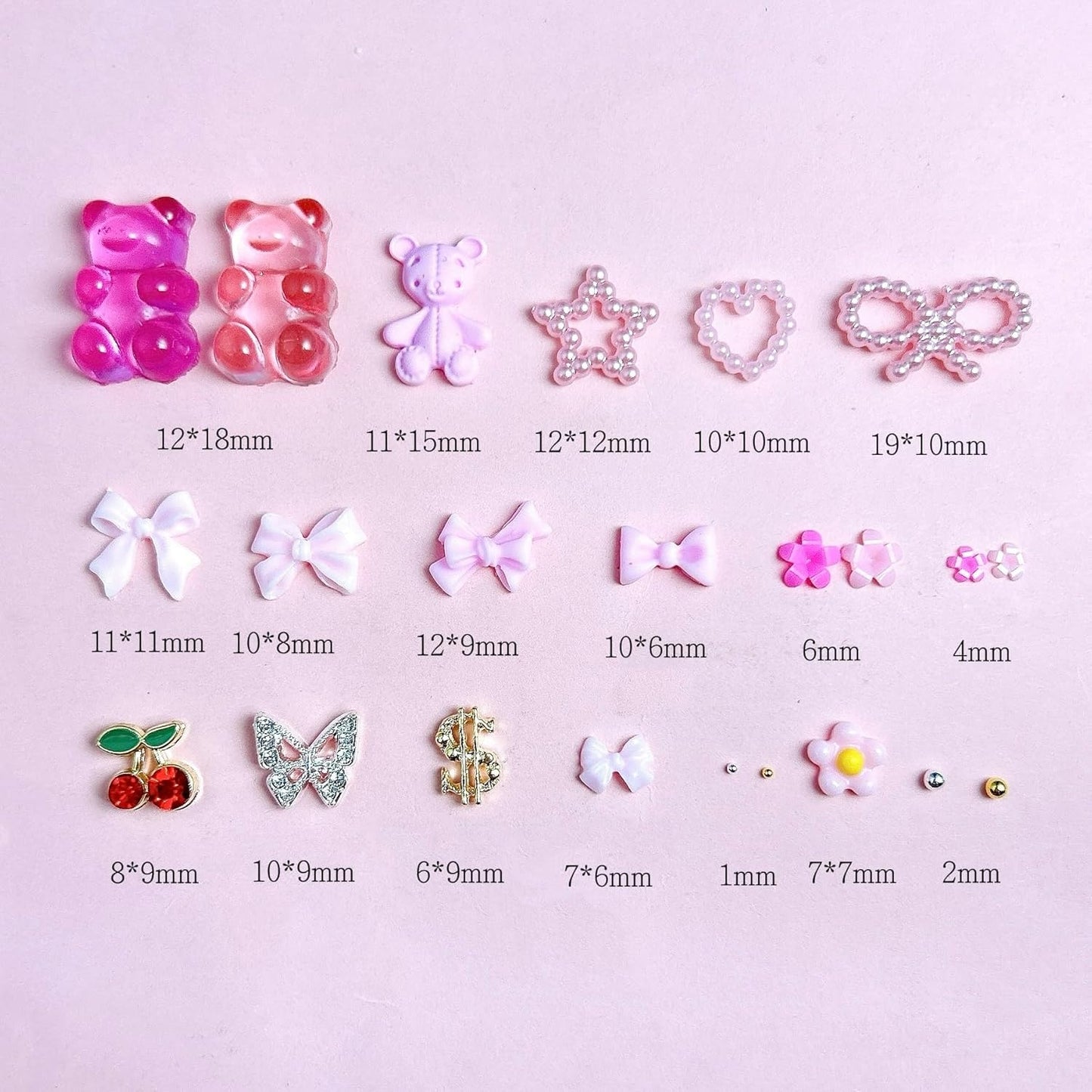Gummy Candy Bear Nail Charms, Cute Pink Flower Bow 3D Nail Charms for Nails Design, Alloy Cherry Butterfly Dollar Nail Art for Women Manicure DIY Crafts