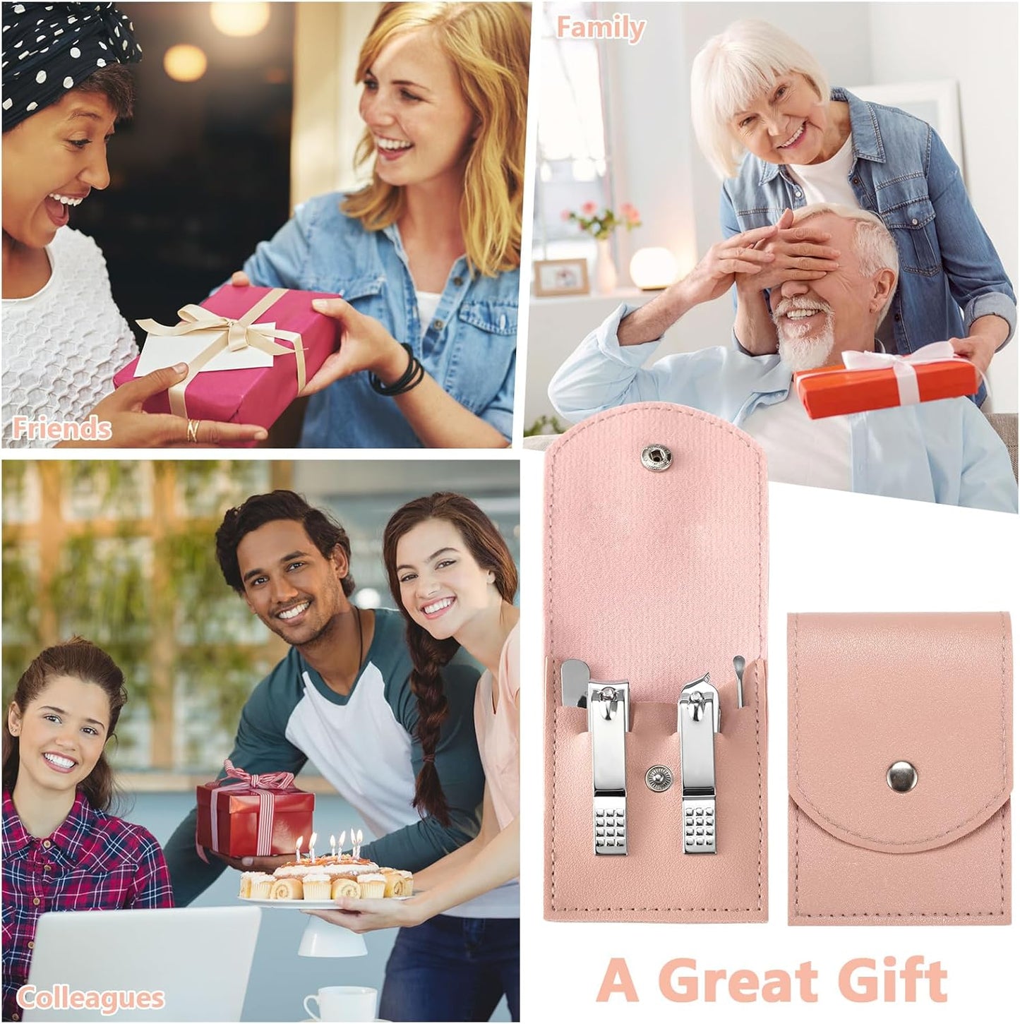 Lasnten 100 Bulk Nail Clipper Set Bulk Manicure Kit Stainless Steel Pedicure Professional Nail Care Kit with Travel Case Portable Grooming for Husband Men Women Family(Pink,4 in 1)