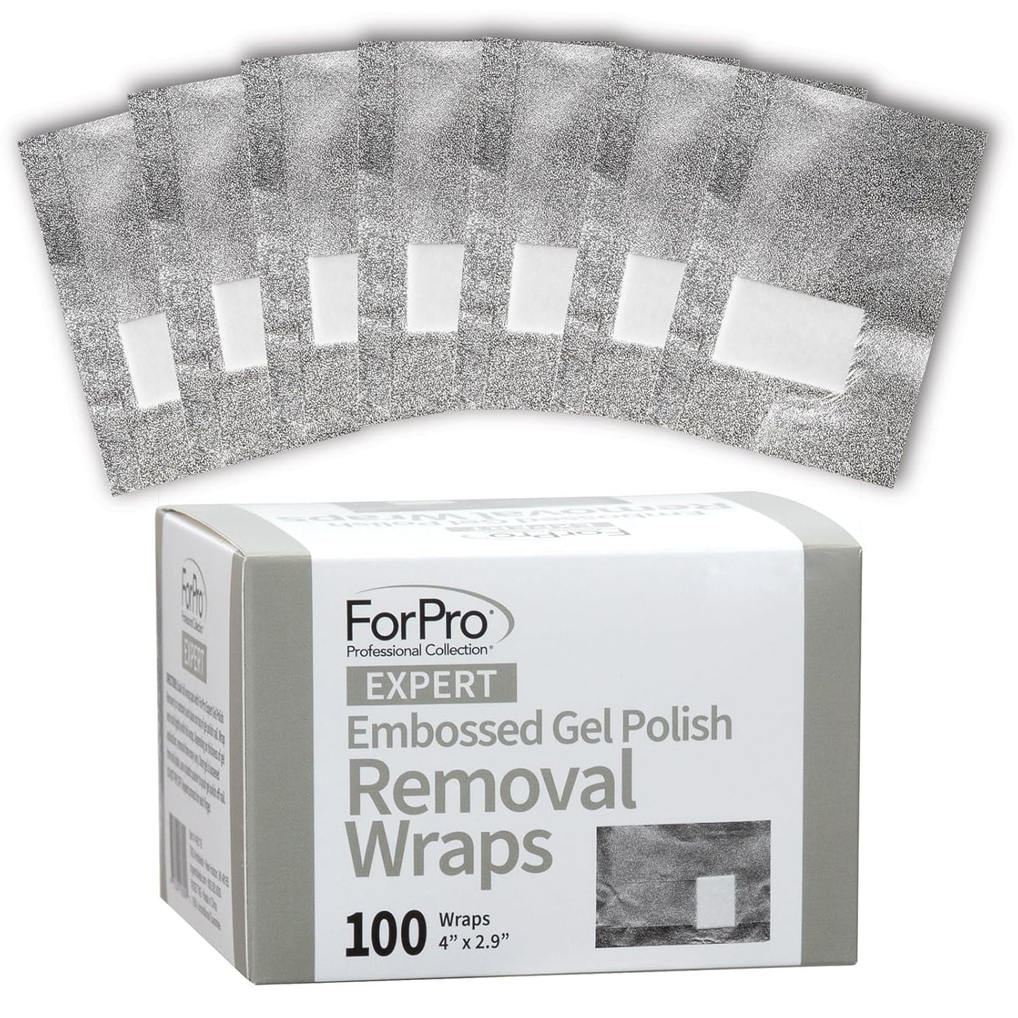 ForPro Expert Embossed Gel Polish Removal Wraps, Pre-Cut with Cotton Pad, Remove Gel Polish, Acrylics, & Nail Art, 4” L x 2.9” W, 100-Count