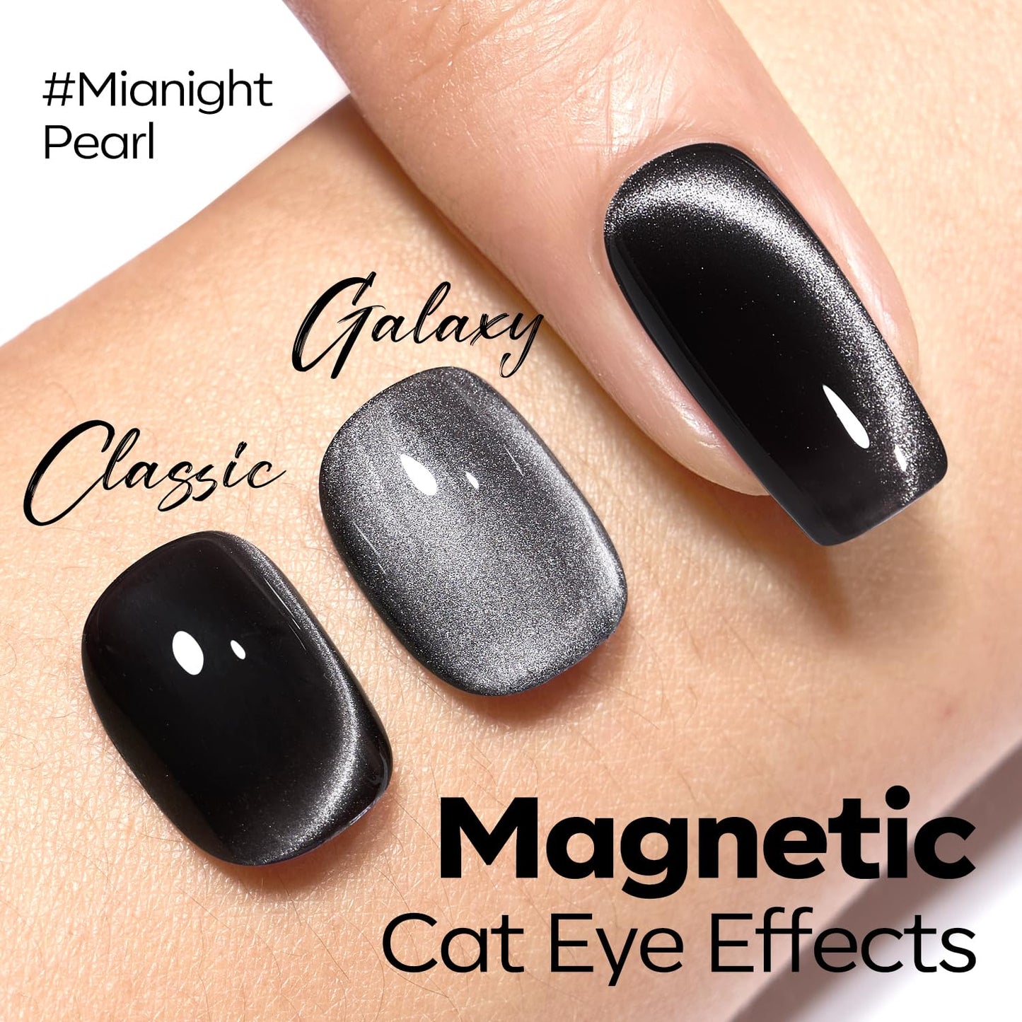 modelones Cat Eye Gel Nail Polish, 15 ML Holographic Glitter Shimmer Translucent Sheer Color Black Polish Magnetic Nail Polish with Magnet Soak Off Led Top Coat Nail Art Gel DIY Salon Gift
