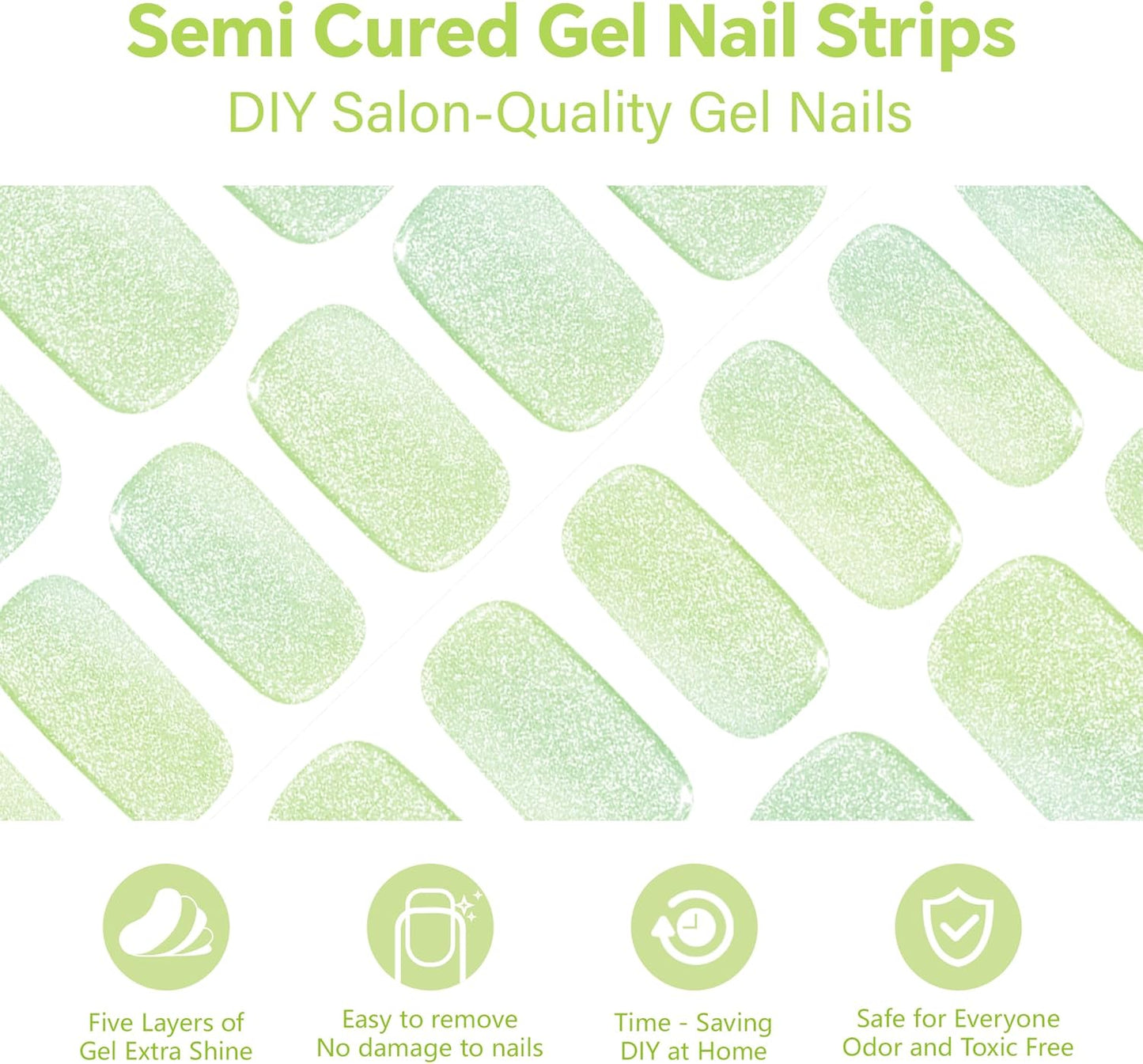 Semi Cured Gel Nail Strips-Salon Quality Semi-Cured Gel Press On Nails Stickers Quick DIY Nail Art Manicure Kits for Women at Home Works with Any UV/LED Lamps(Golden Aurora)