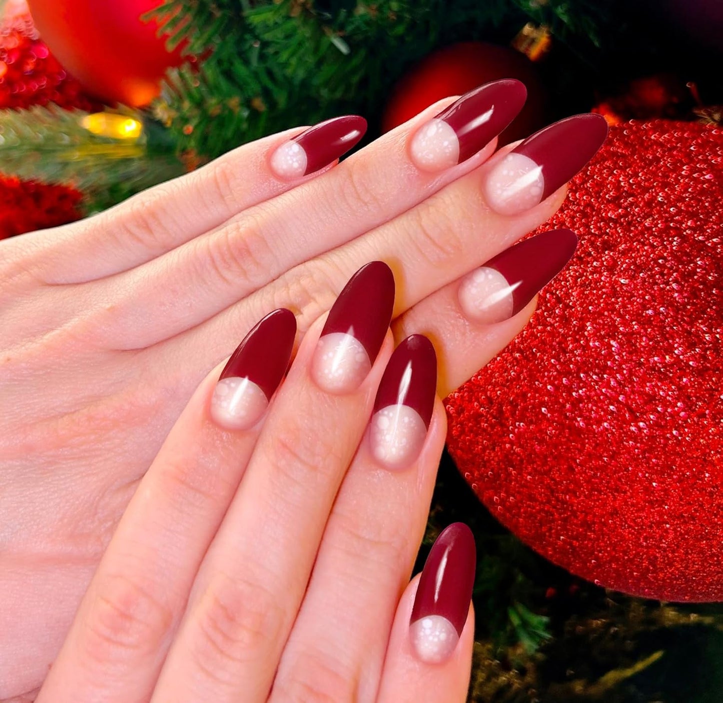 Semi Cured Gel Nail Strips-Christmas Nail Art Stickers Decals DIY New Year Xmas Holiday Nail Decor(Christmas Red French)
