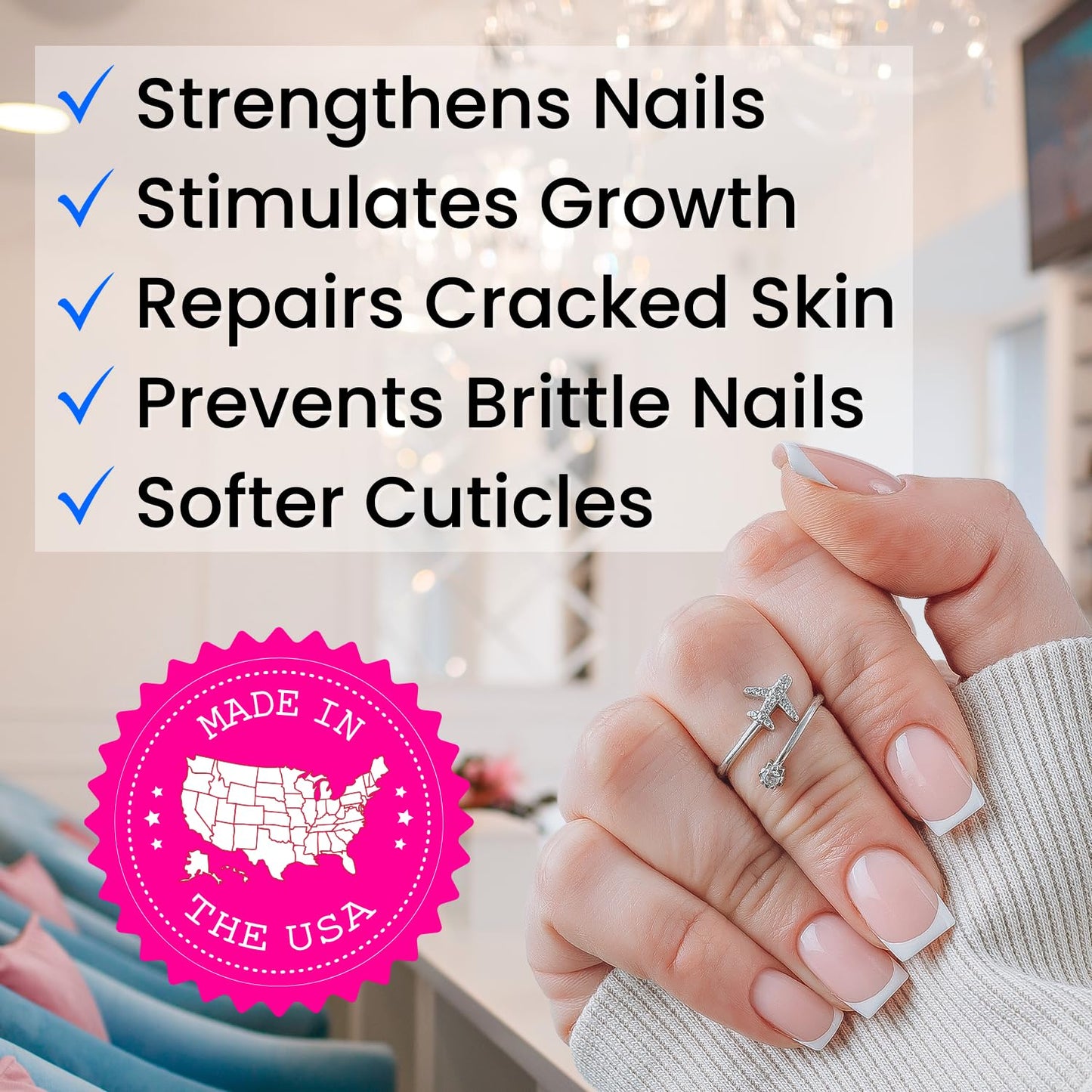 Ellie Chase Moisturizing Cuticle & Nail Care Oil 2.3 Fl Oz - Cranberry Scented – Infused with Jojoba Oil, Aloe, Vitamin E – Nail & Cuticle Hydration, Repair, Moisturizer, Strengthener, Growth