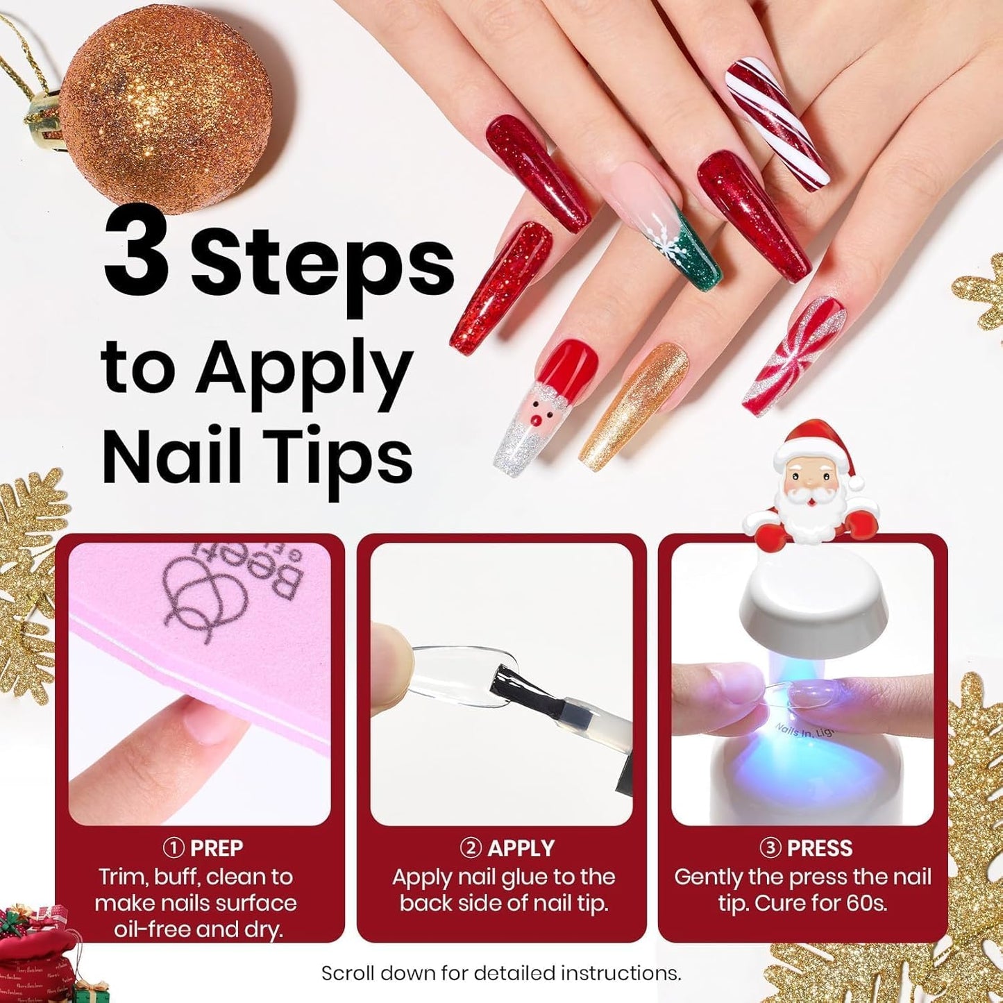 Beetles 9 In 1 Gel Nail Glue Kit, 2Pcs 15ml Long Lasting UV Nail Glue for Acrylic Nail Tips, Super Strong Brush for Base Coat, Christmas Gift for Women, UV LED Light Required