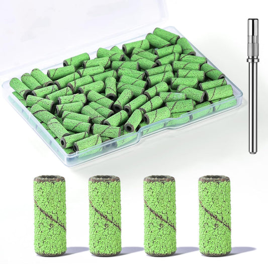 Makartt Sanding Bands for Nail Drill:100 Pcs Small Nail Sanding Files With 2025 Upgrade Design 3.1mm Mandrel Bits,180 Medium Grits (Green, #180)