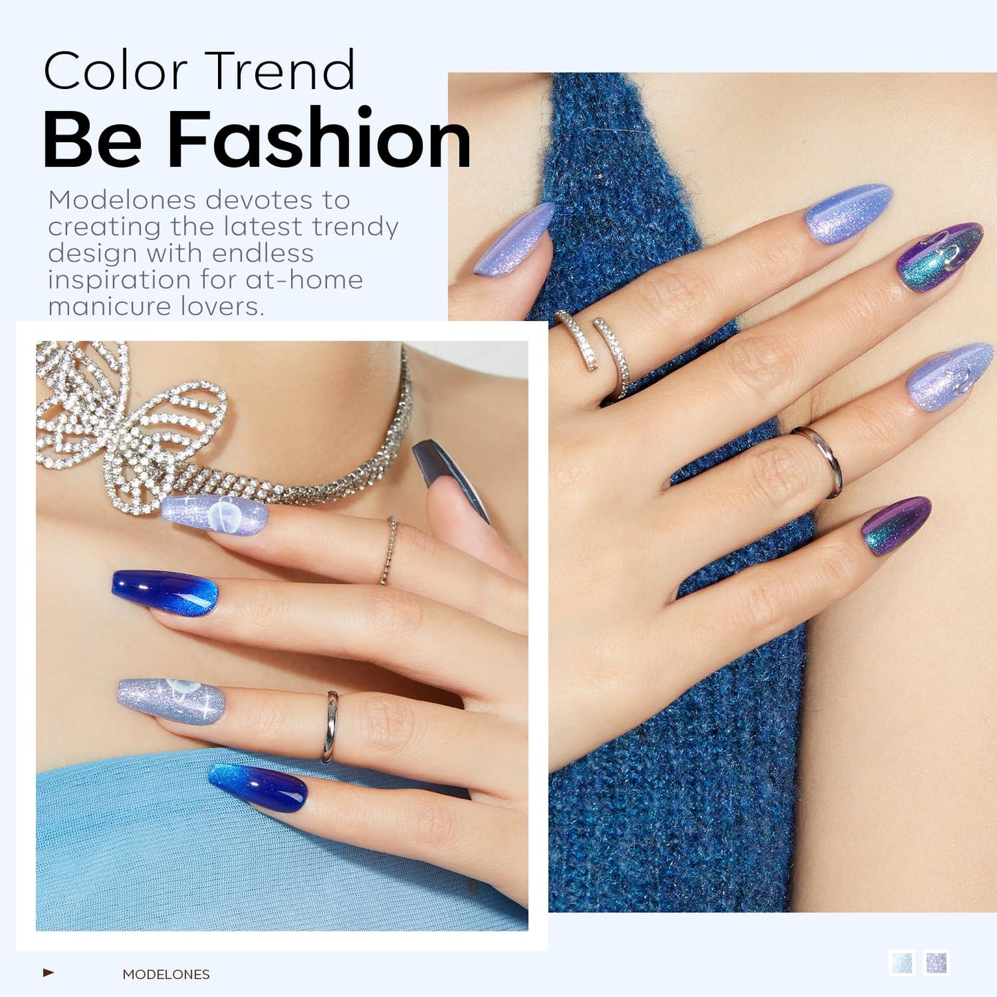modelones Gel Nail Polish Set 2 PCS 15 ML Blue Cat Eye Gel Nail Polish Glitter Galaxy Dark Blue 9D With Magnet Light Shimmer Soak Off Led Nail Art DIY Salon For Women