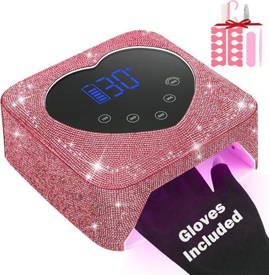 UV LED Nail Lamp Rechargeable 72W Cordless Portable UV Light for Gel Nails Polish,Rhinestones Nail Dryer Light with Glove,Auto Sensor,5 Timer,30 Beads,Fast Curing Gel X Polish Lamp for Home Salon