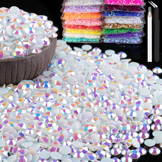 6000pcs 4mm Resin Rhinestones Bulk, White AB Flatback Round Jelly Rhinestones Bedazzling Non Hotfix Crystal Gems Large Quantity Wholesale for DIY Crafts Clothes Bottles Tumblers Face Makeup Manicure