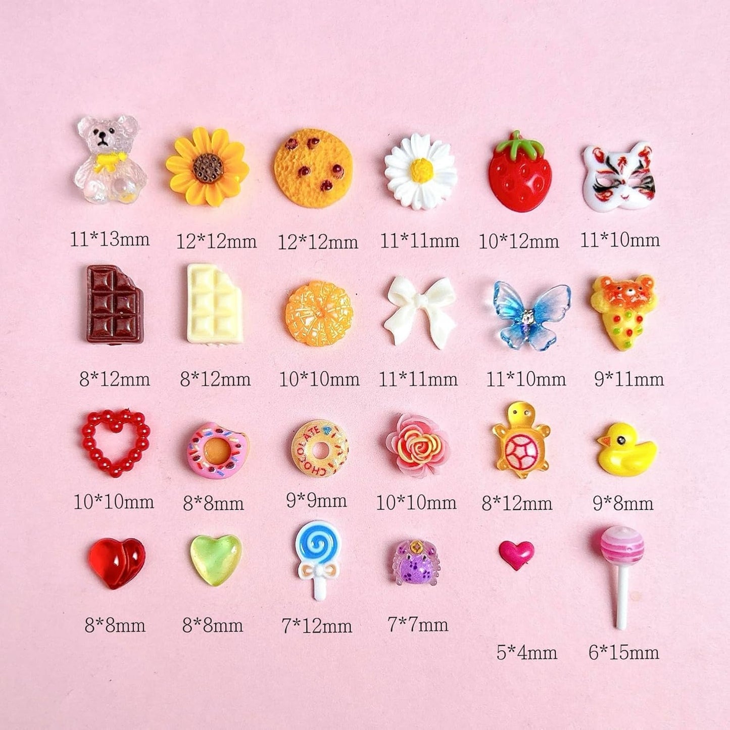 3D Resin Strawberry Nail Charms, Mixture Color Candy Lollipop Bow Heart Nail Art Charms, Cute Flower Daisy Charms for Nails Designs Manicure Accessories DIY Craft