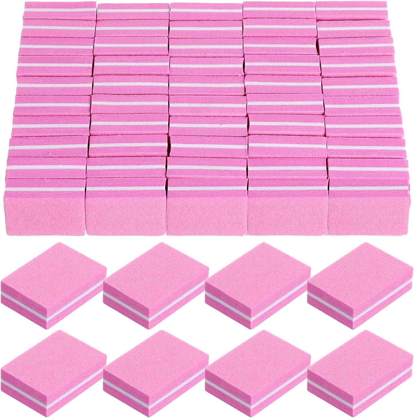 Nail Buffers (400 Pack), Mini Buffer Block Nail File for Acrylic and Natural Nails, 100/180 Grit Nail Buffer Block Bulk Buffing Blocks for Nail Buff Professional Manicure File Blocks Set Hot Pink