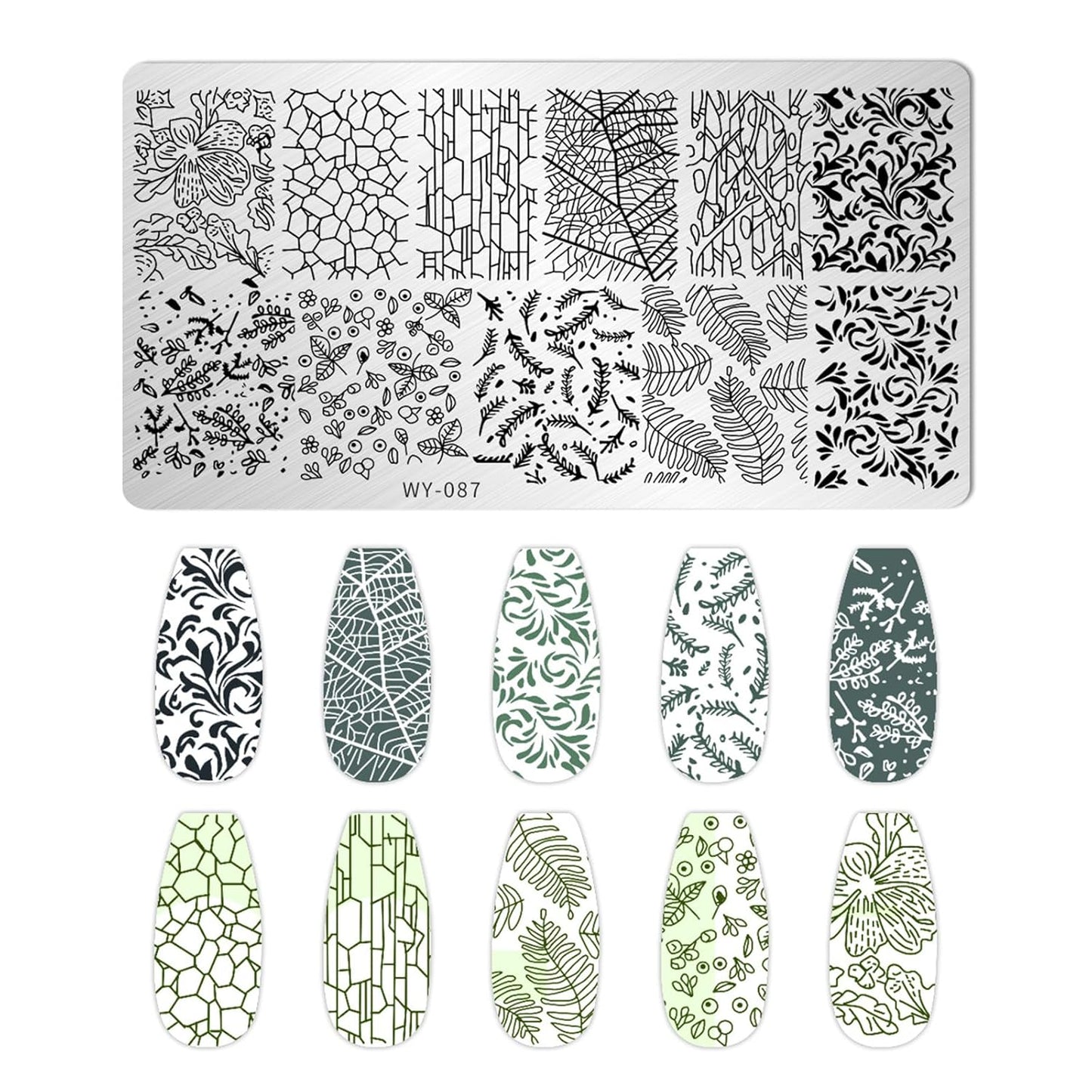 AddFavor Nail Stamping Plate Kit with Nail Stamp and Scraper, 6pcs Leaf Fruit Geometric Nail Stamper Kit for Home Salon Manicure Polish Print Stencils Design Tools