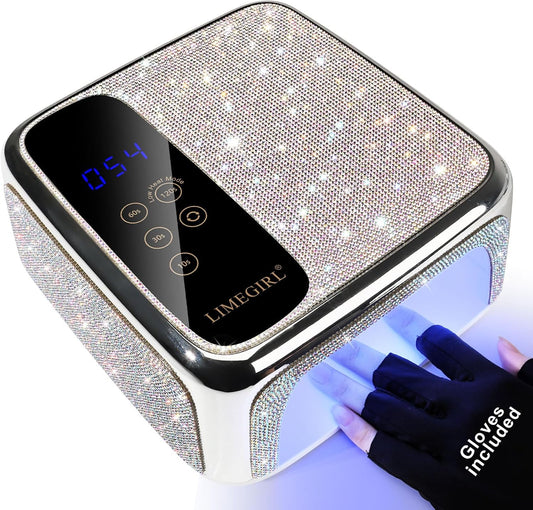 UV LED Nail Lamp Cordless, Professional UV Light for Gel Nail Polish, Fast Curing Lamp Nail Dryer with 4 Timers & LCD Touch Display, for Salon-Grade Gel Nails - Sparkling Diamond UV Nail Lamp (White)